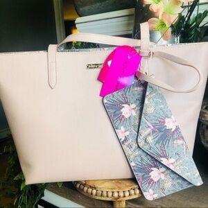Betsey Johnson Blush Pink Tote Bag w Floral Wristlet Set NWT